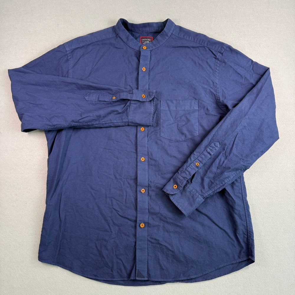 UNTUCKit Button Down Shirt Mens XL Blue Mandarin Collar Cotton Band Collar